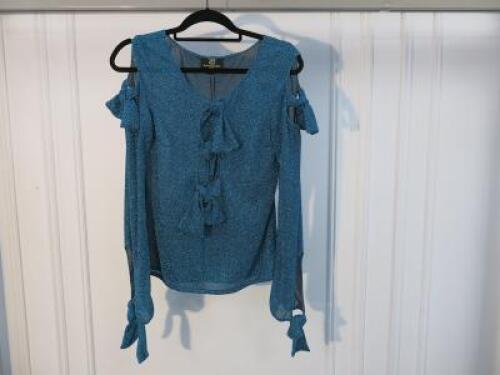Black Sapote Mayfair Ladies Teal Lurex Top with Tie Detail to Front & Sleeves. Size S. RRP &pound;290.