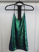 Black Sapote Mayfair Ladies Blue/Green Sequin Racer Back Vest Top. Size S. RRP £240.