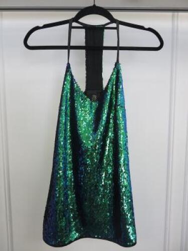 Black Sapote Mayfair Ladies Blue/Green Sequin Racer Back Vest Top. Size S. RRP &pound;240.