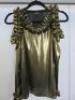 Black Sapote Mayfair Ladies Gold Ruffle Detail Cold Shoulder Long Sleeve Top. Size M.