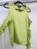 Black Sapote Mayfair Ladies Lime Green Satin Ruffle Detail Top with Cold Shoulder Detail. Size S. RRP &pound;265.