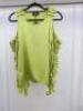 Black Sapote Mayfair Ladies Lime Green Satin Ruffle Detail Top with Cold Shoulder Detail. Size S. RRP &pound;265. - 2