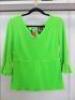 Black Sapote Mayfair Ladies Fluorescent Green Velour V Neck Ruffle Sleeve Top. Size S. RRP &pound;240.