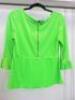 Black Sapote Mayfair Ladies Fluorescent Green Velour V Neck Ruffle Sleeve Top. Size M. RRP &pound;240. - 2