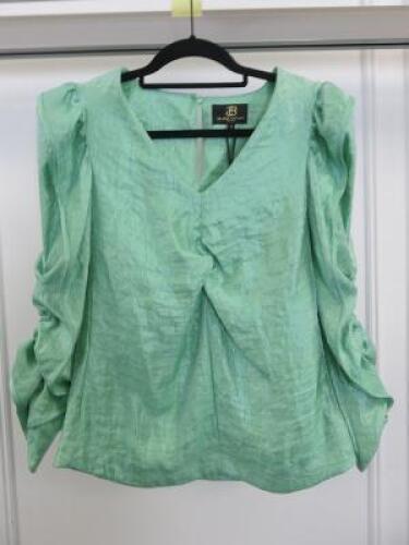 Black Sapote Mayfair Ladies Mint Green Crepe V Neck Ruffle Sleeve Top. Size S. RRP &pound;271.