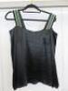 Black Sapote Mayfair Ladies Black Satin Bardot Top with Green/Gold Belt Straps. Size S. RRP &pound;280.