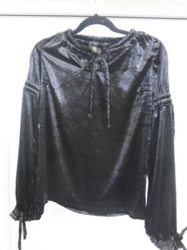 Black Sapote Mayfair Ladies Black Glitter Crushed Velvet Top with Tie Neck & Sleeve Detail. Size S. RRP &pound;371.