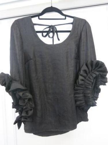 Black Sapote Mayfair Ladies Black Crepe Scoop Neck Ruffle Sleeve Top. Size S. RRP &pound;260.