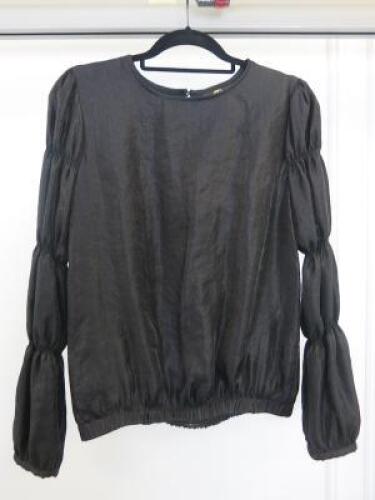 Black Sapote Mayfair Ladies Black Crepe Ruched Arm Elasticated Waist Top. Size S. RRP &pound;233