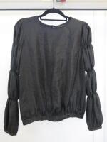 Black Sapote Mayfair Ladies Black Crepe Ruched Arm Elasticated Waist Top. Size S. RRP £233