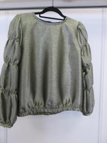 Black Sapote Mayfair Ladies Gold Glitter Ruched Sleeve Elasticate Waist Top. Size S. RRP &pound;253.