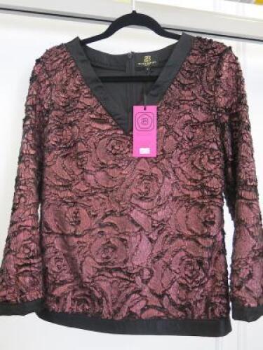 Black Sapote Mayfair Ladies Dark Red/Black V Neck Textured Jumper with Black Trim. Size S. RRP &pound;265.
