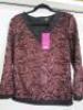 Black Sapote Mayfair Ladies Dark Red/Black V Neck Textured Jumper with Black Trim. Size S. RRP &pound;265.