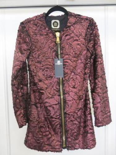 Black Sapote Mayfair Ladies Dark Red/Black Round Neck Textured Coat with Zip Front. Size S. RRP &pound;515.