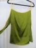 Countess of Frog Designer Ladies Green Satin Bardot Top With Tie Straps & Gold Buckle Detail on the Sleeve. Size S. - 3