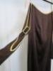 Countess of Frog Designer Ladies Brown Satin Bardot Dress With Tie Straps & Gold Buckle Detail on the Sleeve. Size S. - 2