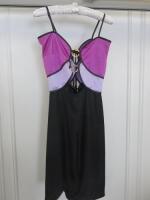 Countess of Frog Designer Ladies Purple/Lilac/Black Panelled Dress with Gold Buckle Detail & Tie Back. Size S.