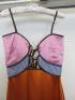 Countess of Frog Designer Ladies Pink/Blue/Orange Panelled Dress with Gold Buckle Detail & Tie Back. Size S. - 2
