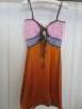 Countess of Frog Designer Ladies Pink/Blue/Orange Panelled Dress with Gold Buckle Detail & Tie Back. Size S. - 3