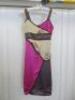 Countess of Frog Designer Ladies Gold/Pink/Purple Panelled Dress with Chain Detail to Waist & Straps. Size S.