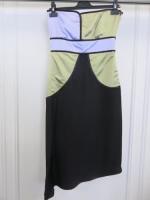 Countess of Frog Designer Ladies Lilac/Green/Black Panelled Strapless Dress. Size S.