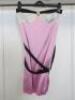 Countess of Frog Designer Ladies Ivory/Pink Black Strapless Dress with Tie Waist & Gold Buckle detail. Size S.