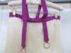Countess of Frog Designer Ladies Ivory/Purple Strapless Dress with Halter neck Strap & Gold Buckles. Size S. - 2