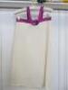 Countess of Frog Designer Ladies Ivory/Purple Strapless Dress with Halter neck Strap & Gold Buckles. Size S. - 3