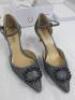 2 Pairs of Ladies Designer High Heeled Shoes in Boxes to Include: Pair of Roland Cartier 381 Daviina Silver Fabric Pearl Trim Open Court Shoe & Pair of Carvela Gold Glitter Occasion Strappy Heel. Both Size Eu39 UK6 - 9