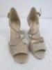2 Pairs of Ladies Designer High Heeled Shoes in Boxes to Include: Pair of Roland Cartier 381 Daviina Silver Fabric Pearl Trim Open Court Shoe & Pair of Carvela Gold Glitter Occasion Strappy Heel. Both Size Eu39 UK6 - 10