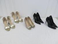 5 x Pairs of Ladies Heeled Shoes to Include: 2 x Bershka Black Point Court Heels Size Eu40, 2 x M&S Gold Strappy Sandals Size UK5 1/2 & 1 x M&S Glitter Peep Toe Shoe Size UK 5 1/2.