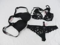 Victoria's Secret Black Underwear Set, Bra Size 34B, Thong Size M & Padded Bra with Glitter Straps Size 32D. New With Tags