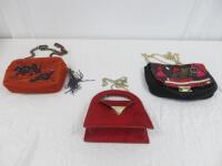 3 x Zara Handbags to Include: 1 x Red Faux Fur Bag, 1 x Black Beaded & Sequin Bag & 1 x Burnt Orange Embroided Bag