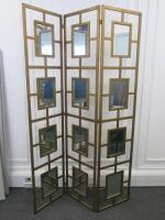 Gold Coloured Metal with Mirrored Insert, Screen/Room Divider. Size H183 x W120cm.