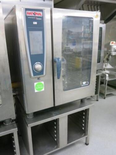 Rational 10 Rack White Efficiency, Self Cooking Centre, Model SCC WE 101, S/N E11SH15032447104. Comes with 14 Shelf Stainless Steel Base.