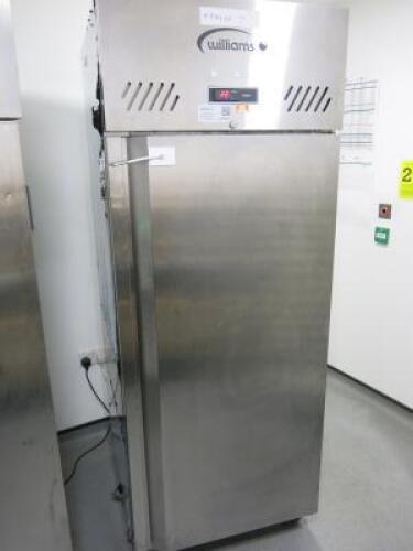 Williams Upright Fridge on Castors, Model HJ1SA R1, S/N 1311/706760. Size H196 x W74 x D83cm.