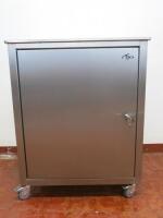 Heavy Duty Stainless Steel Mobile Cabinet, Size H90cm x W72cm x D61cm. NOTE: requires new key.