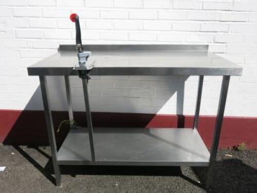 Stainless Steel Prep Table with Splash Back & Shelf Under. Comes with Nella Can Opener. Size H90 x W120 x D60cm.