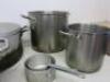 8 x Assorted Sized Stock & Sauce Pans to Include: 6 x Stock Pots & 2 Saucepans & 1 x Lid. - 4