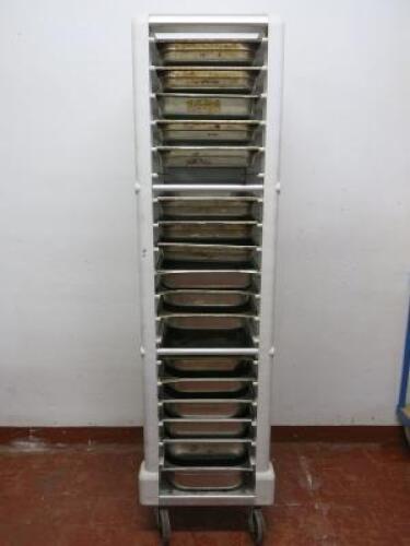 Rubbermaid Polypropylene 18 Slot Trolley with 17 Metal Gastronorm 1/1 Trays to Include:4 x 100mm (D) & 13 x 70mm (D). 