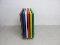 Set of 6 Coloured High Density Chopping Boards with Metal Rack,Size 60 x 45cm. 