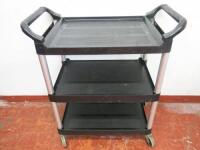 Rubbermaid 3 Tier Clearing Trolley In Black. Size H96 x W86 x D47cm.