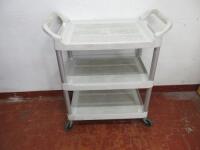 Rubbermaid 3 Tier Clearing Trolley In White. Size H96 x W86 x D47cm.