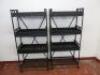 Pair of Black Metal Framed Displays On Castors with 6 Wooden Crates. Size H155 x W74 x D37cm. - 2