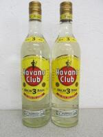 2 x Bottles of Havana Club 3 Year Old White Rum, 70cl.