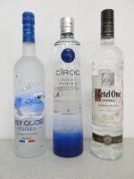 3 x Bottles of Assorted Vodka to Include: 1 x Grey Goose, 1 x Ciroc & 1 x Ketel One, 70cl.