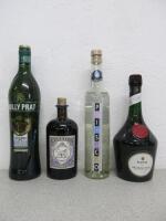 4 x Assorted Bottles to Include: 1 x Noilly Prat 75c, 1 x D.O.M Benedictine 70cl, 1 x Monkey 47, 1 x Pisco ABA 50cl.