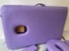 Fold Out Massage Table on Wooden Frame with Faux Purple Leather Top in Carry Case. - 3