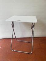 White Melamine Topped, Fold Out Side Table. Size H67cm x W48cm x D38cm.