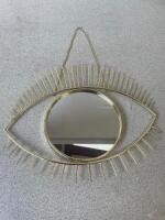 Gold Coloured Eye with Lashes Mirror with Chain. Size W34cm.